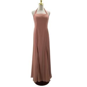AW BRIDAL 10 L Rose Pink Chiffon Halter Formal Party Bridesmaid Maxi dress 0B12